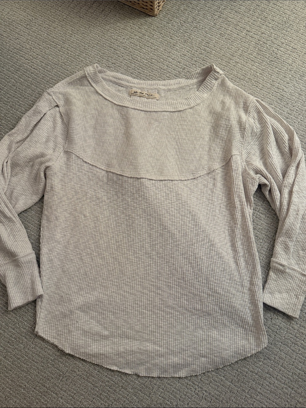 Free People Light Gray Ribbed Long Sleeve Top